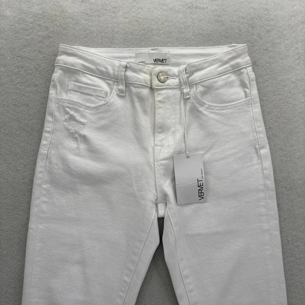 Vervet Skinny Jeans Womens 27 Mid Rise White Distressed Raw Hem Stretch Denim - Picture 2 of 15
